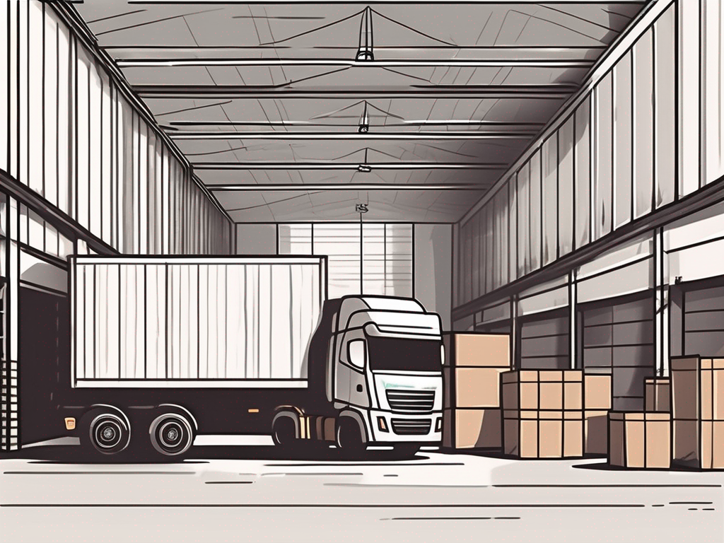 A warehouse filled with various types of goods and a truck ready for delivery